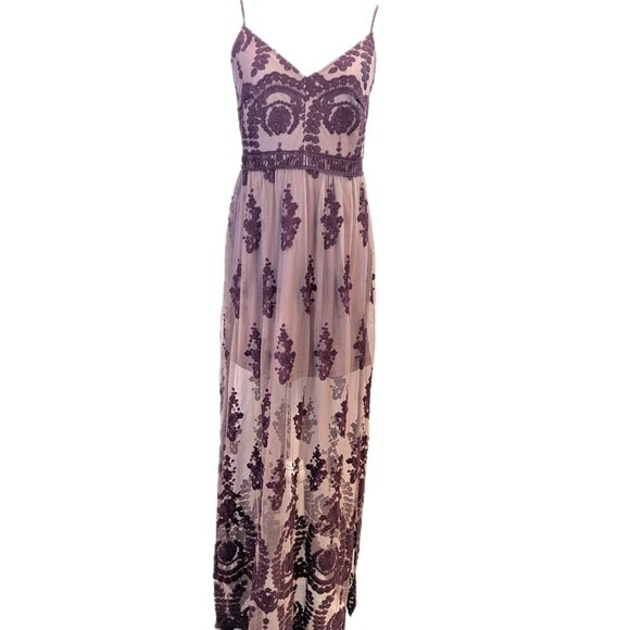 Altar’d State | Plum Purple Apololina Lace Mesh Overlay Maxi Dress | Size Small - Picture 2 of 16
